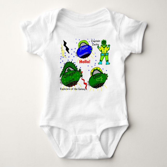 Body Para Bebé Dragon Dino Spaceships Capitán Zacky Robot (Anverso)