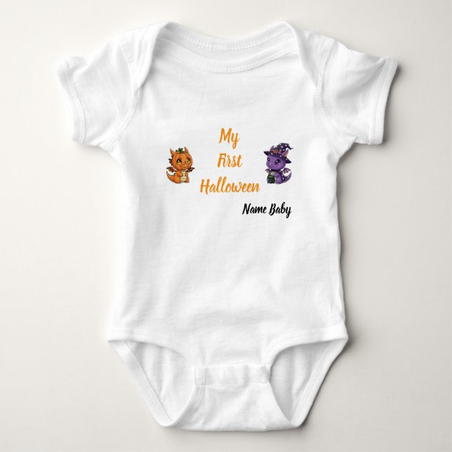 Body Para Bebé Dragón Esqueleto Adorable Mi Primer Halloween Bebé (Anverso)