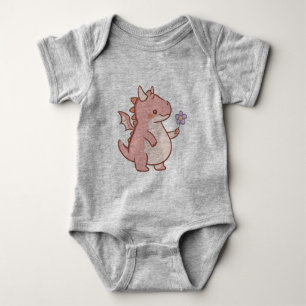 Body Para Bebé Dragón infantil adorable con una flor morada