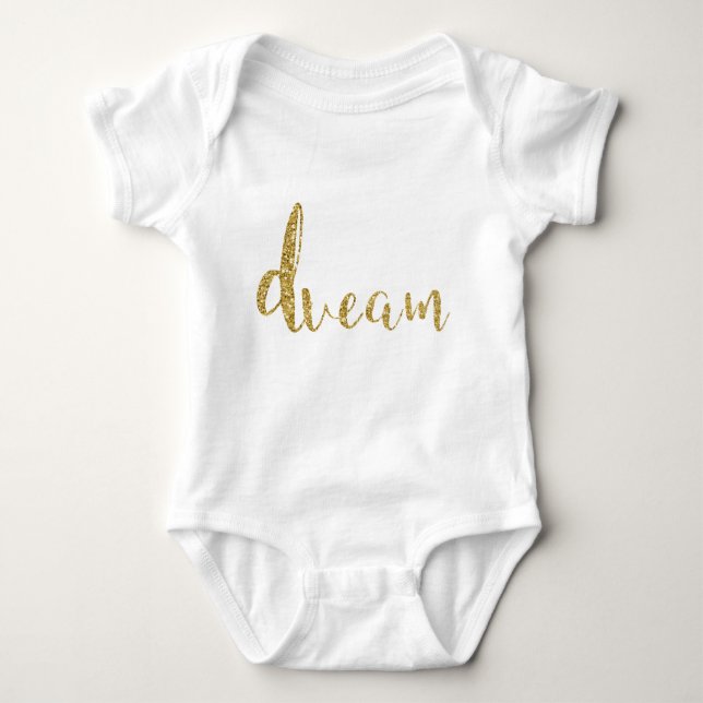 Body Para Bebé "Dream" Gold Typography Baby Girl Moda elegante (Anverso)