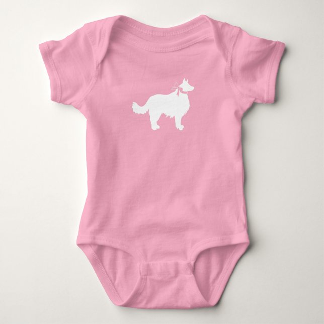 Body Para Bebé Ducha de bebé de perro Border Collie cachorro rosa (Anverso)