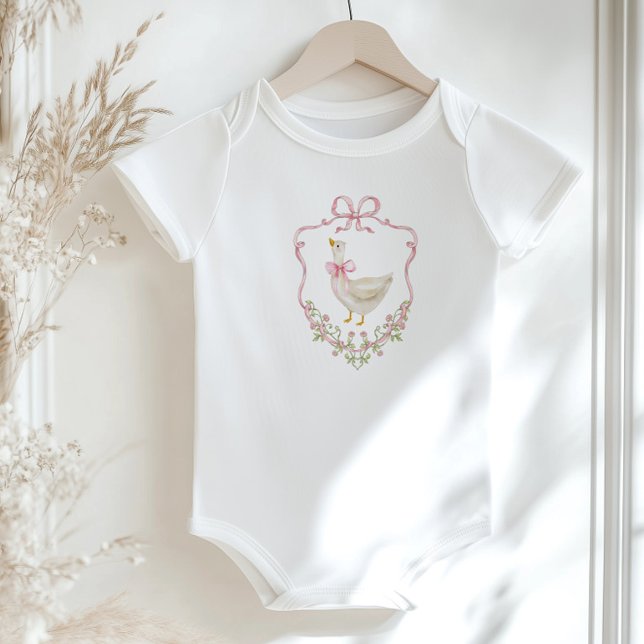 Body Para Bebé Ducha de bebé niña Cresta de ganso con lazo rosa (Subido por el creador)
