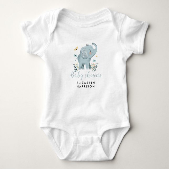 Body Para Bebé Ducha de niño elefante azul Adorable (Anverso)