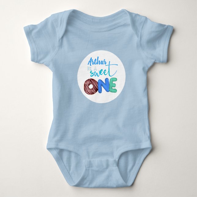 Body Para Bebé dulce azul donut 1º cumpleaños (Anverso)