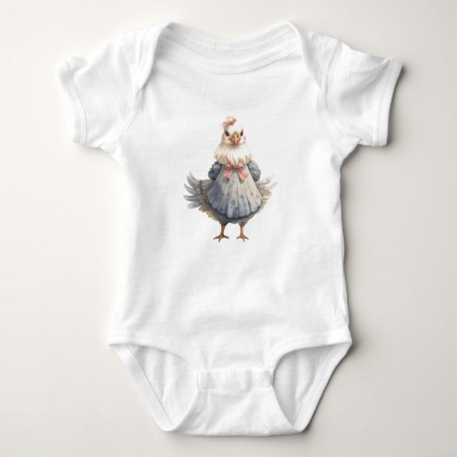 Body Para Bebé Dulce Mamá Hen con un vestido, pollo, (Anverso)