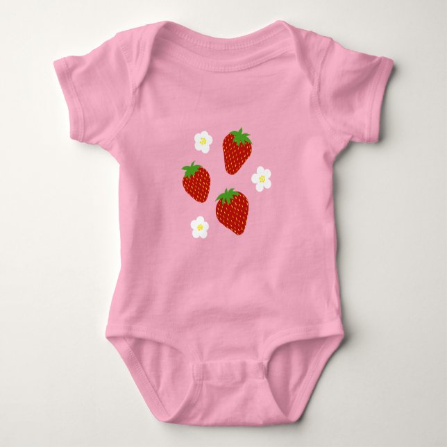 Body Para Bebé Dulce patrón de fresa en fondo rosa (Anverso)