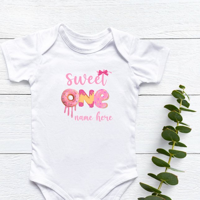 Body Para Bebé Dulce Personalizado Un Donut Cumpleaños (Personalized Sweet One Donut Birthday Theme Baby Bodysuit)