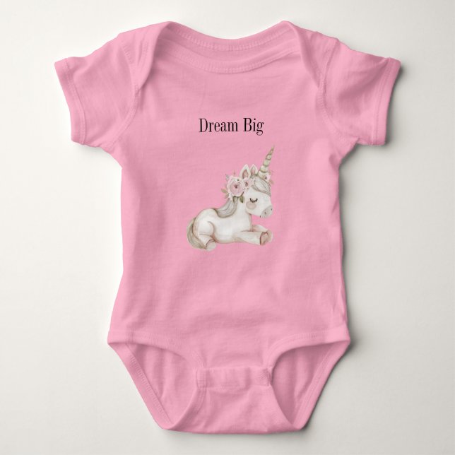 Body Para Bebé Dulce Unicornio Floral Rosa Blanco (Anverso)
