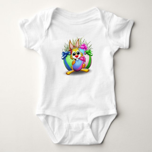 Body Para Bebé Easter Bunny Funny and Cute Character Biting an Eg (Anverso)