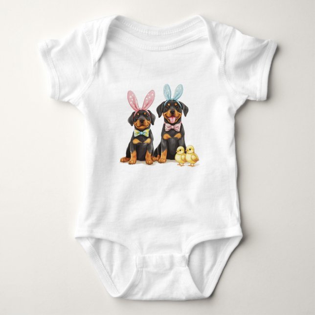 Body Para Bebé Easter Rottweiler Dogs Bunny Ears (Anverso)