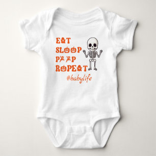 Body Para Bebé Eat Sleep Poop Repete Cute Octubre Nuevo Skeleton