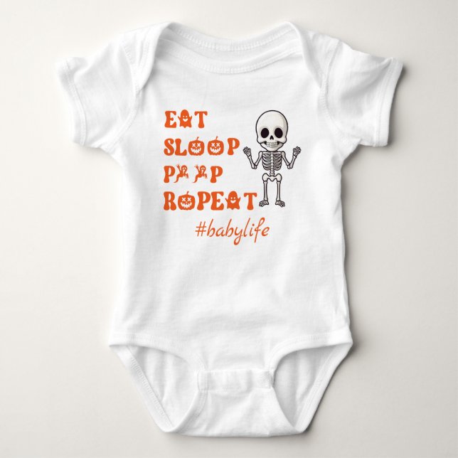 Body Para Bebé Eat Sleep Poop Repete Cute Octubre Nuevo Skeleton (Anverso)