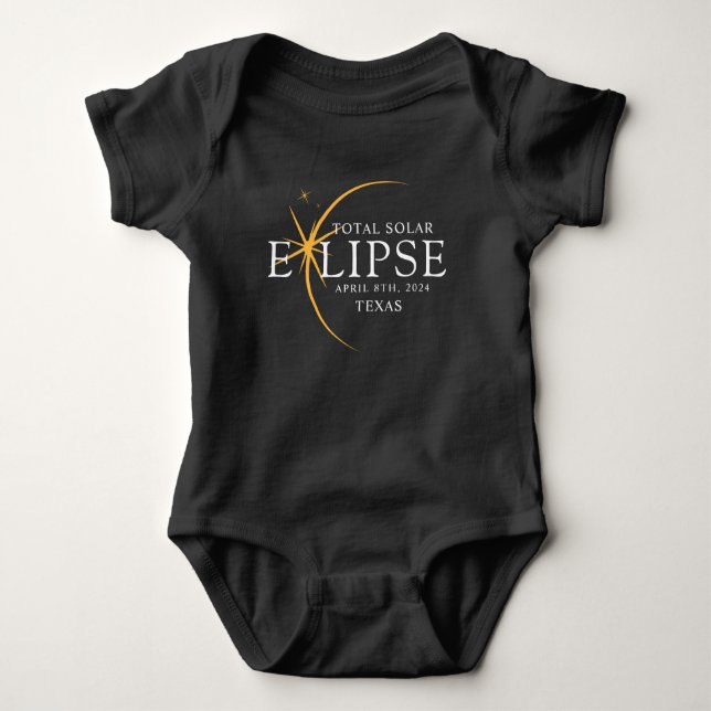 Body Para Bebé Eclipse solar total de 2024 Texas Black & Gold mod (Anverso)
