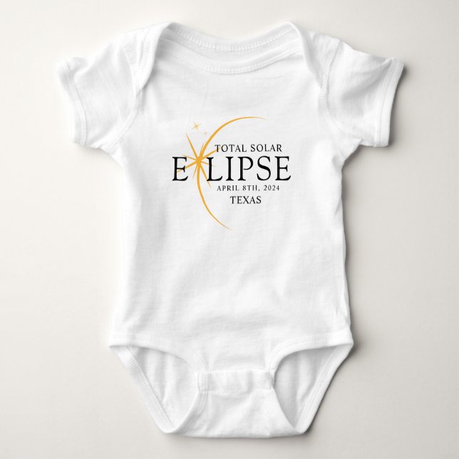 Body Para Bebé Eclipse solar total de 2024 Texas Black & Gold mod (Anverso)