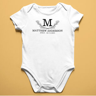 Body Para Bebé Edad De Monograma De Nombre Blanco Y Negro Persona
