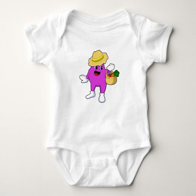 Body Para Bebé Eggplant como agricultor con zanahoria (Anverso)