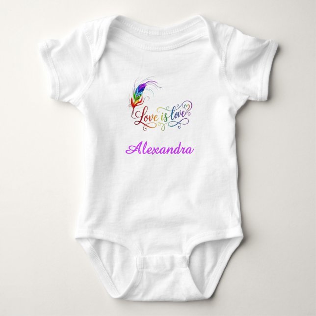 Body Para Bebé El amor es amor Pluma de Arcoíris Personalizado Be (Anverso)