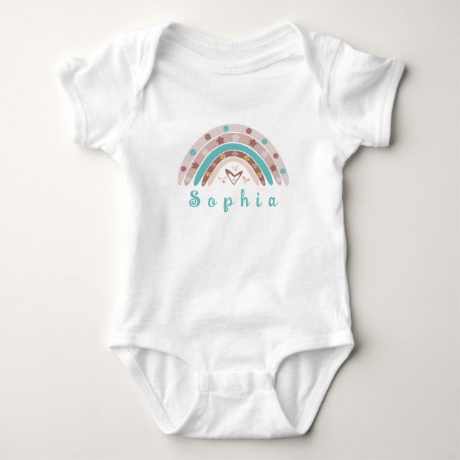 Body Para Bebé El arcoiris de moda boho con nombre personalizado (Anverso)
