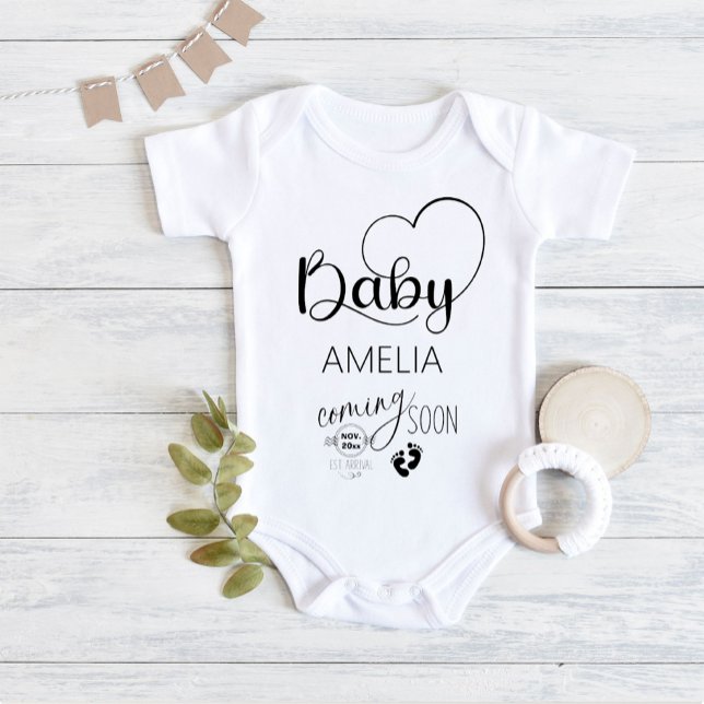 Body Para Bebé El bebé viene pronto Invitación Nombre Traje para  (Cute baby coming soon baby bodysuit)