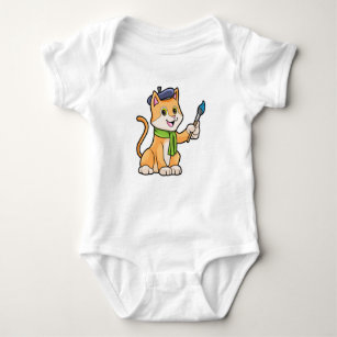 Body Para Bebé El gato como pintador con pincel y bufanda
