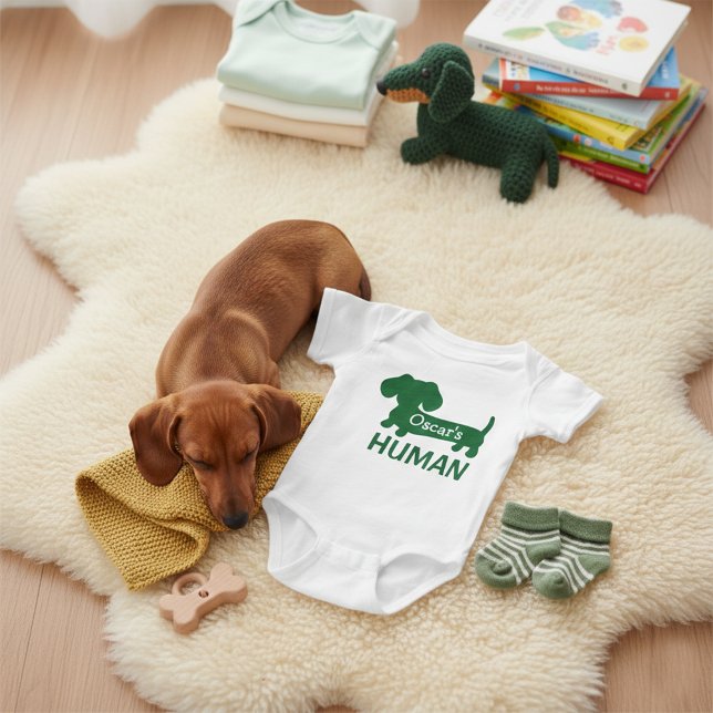 Body Para Bebé El género de Dachshund es humano neutral y persona (Dachshund's Gender Neutral Human Personalized Baby Bodysuit)