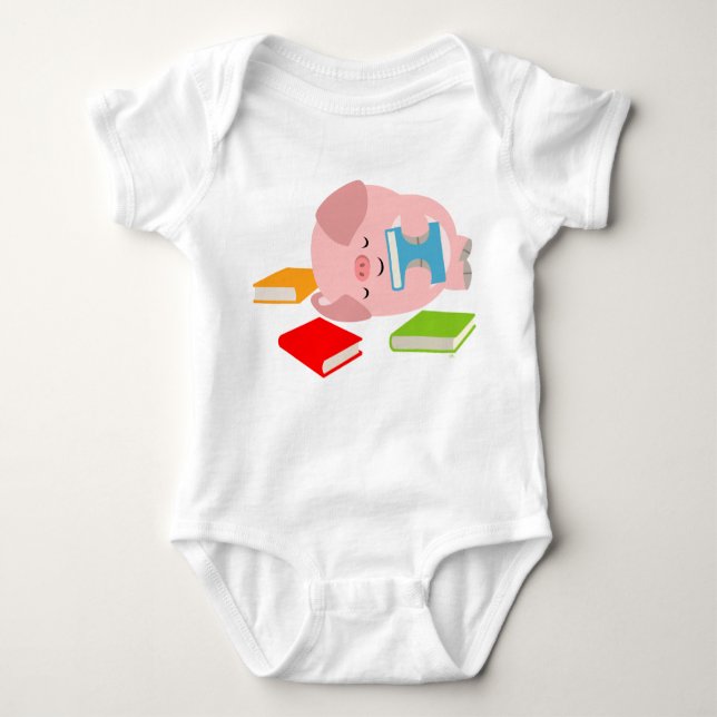 Body Para Bebé El Pequeño Lover De Libros (Cerdo Personalizado) B (Anverso)