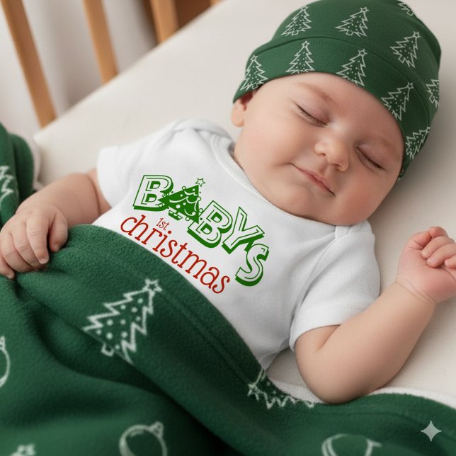 Body Para Bebé El primer árbol de Navidad de un bebé juguetón (Baby's First Christmas Baby Bodysuit Cover Photo)