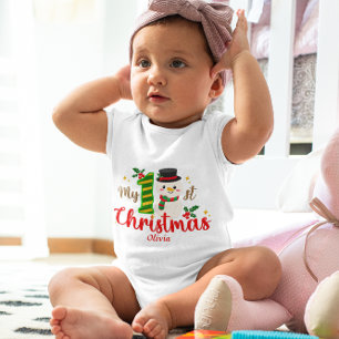 Body Para Bebé El primer muñeco de nieve de Navidad de Personaliz