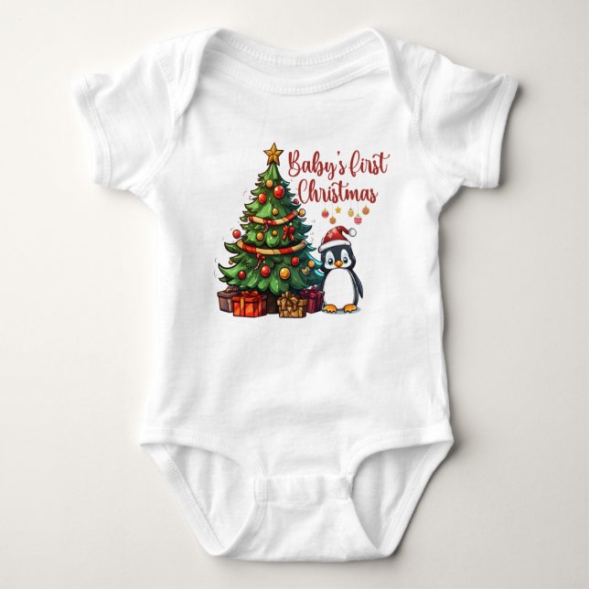 Body Para Bebé El primer traje de baño de Navidad | Cute pingüino (Anverso)