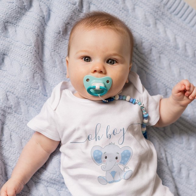 Body Para Bebé Elefante azul lindo Moderno Elegante Niño Minimal (Cute Blue Elephant Modern Elegant Minimal Boy Baby Bodysuit)