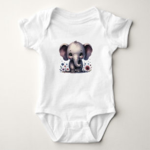 Body Para Bebé Elefante Bebé Adorable con Flores Arte de Animal K