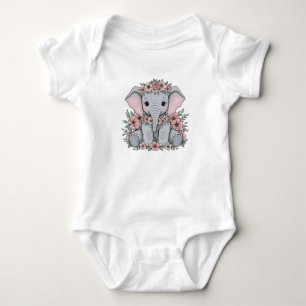 Body Para Bebé Elefante bebé lindo con flores rosas