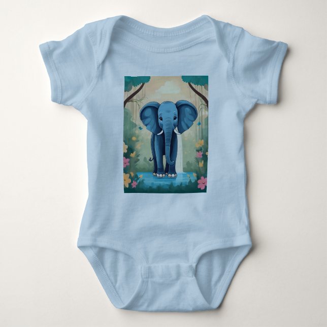 Body Para Bebé Elefante Bebé Whimsical Azul, (Anverso)