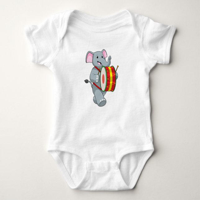 Body Para Bebé Elefante como músico con tambor (Anverso)