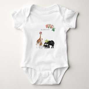 Body Para Bebé Elefante cutáneo y jirafa Personalizado floral nom