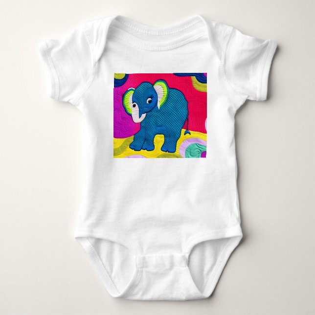 Body Para Bebé Elefante Cute Blue Baby - Diseño Quilt Like (Anverso)