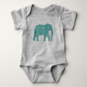 Body Para Bebé Elefante de flores de Mandala - turquesa, gris y b