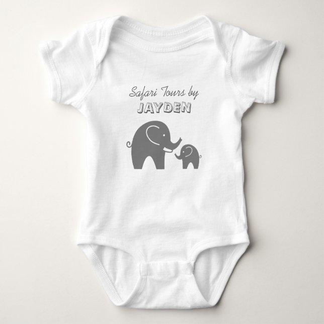 Body Para Bebé elefante de safari gris personalizado bebé enteriz (Anverso)