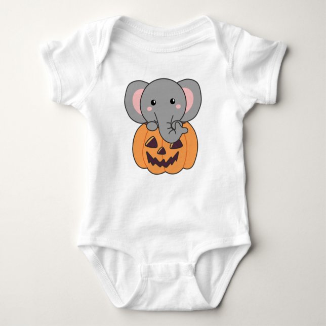 Body Para Bebé Elefante en Calabaza Cute Elefante Feliz Halloween (Anverso)
