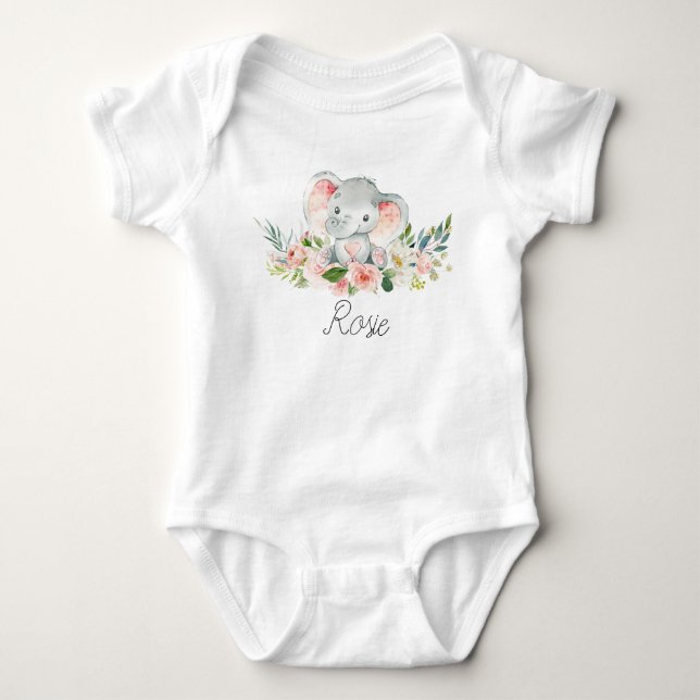 Body Para Bebé Elefante Floral Bebé Chica Bodysuit (Anverso)