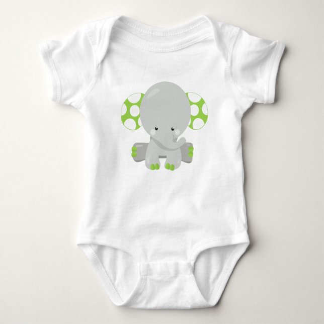 Body Para Bebé Elefante lindo, pequeño elefante - gris verde