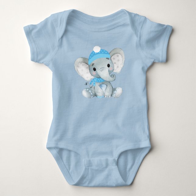 Body Para Bebé elefante lindo traje de niño de bebé bodysuit azul (Anverso)