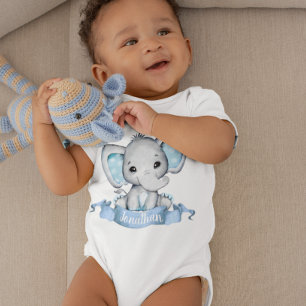 Body Para Bebé Elefante Niño Azul Nombre Personalizado