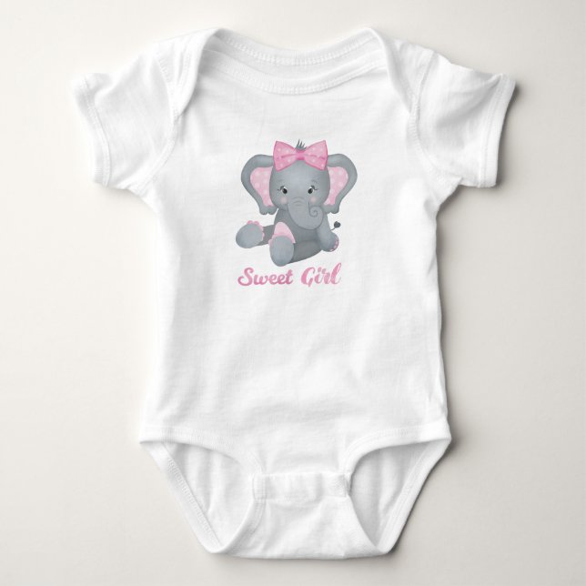 Body Para Bebé elefante pequeño lindo con arco rosado (Anverso)