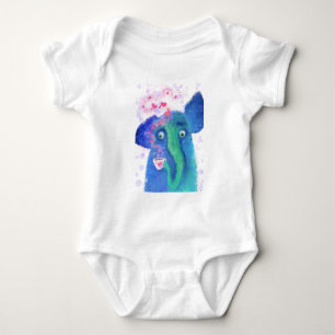 Body Para Bebé Elefante romántico beber café amor - acuarela