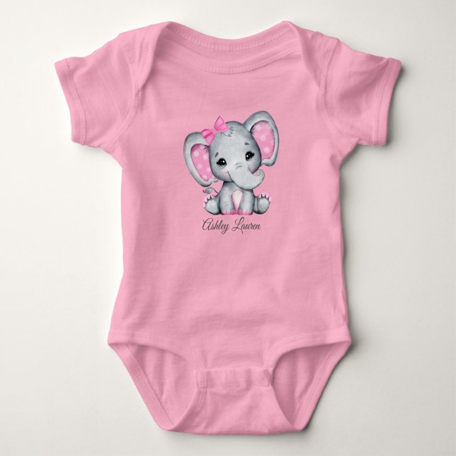 Body Para Bebé Elefante rosa personalizado (Anverso)