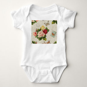 Body Para Bebé Elegancia floral vintage, mariposa