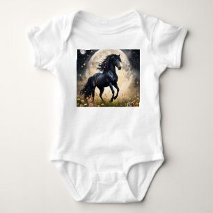 Body Para Bebé Elegancia lunar: caballo negro de fantasía con lun