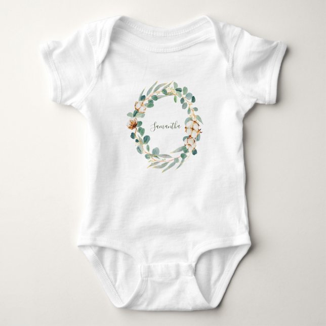 Body Para Bebé Elegante Baby Shower Floral Eucalyptus Greenery (Anverso)