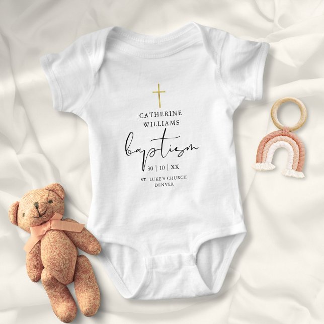 Body Para Bebé Elegante Baptismo de la Cruz de Oro Moderno (Elegant Modern Gold Cross Baptism Baby Bodysuit)